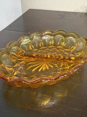 Vintage Anchor Hocking Amber Glass Fairfield Divided Relish Dish Oval 7” Retro
